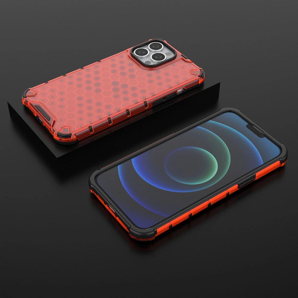Honeycomb etui pancerny pokrowiec z żelową ramką iPhone 13 Pro Max czerwony – zdjęcie 13