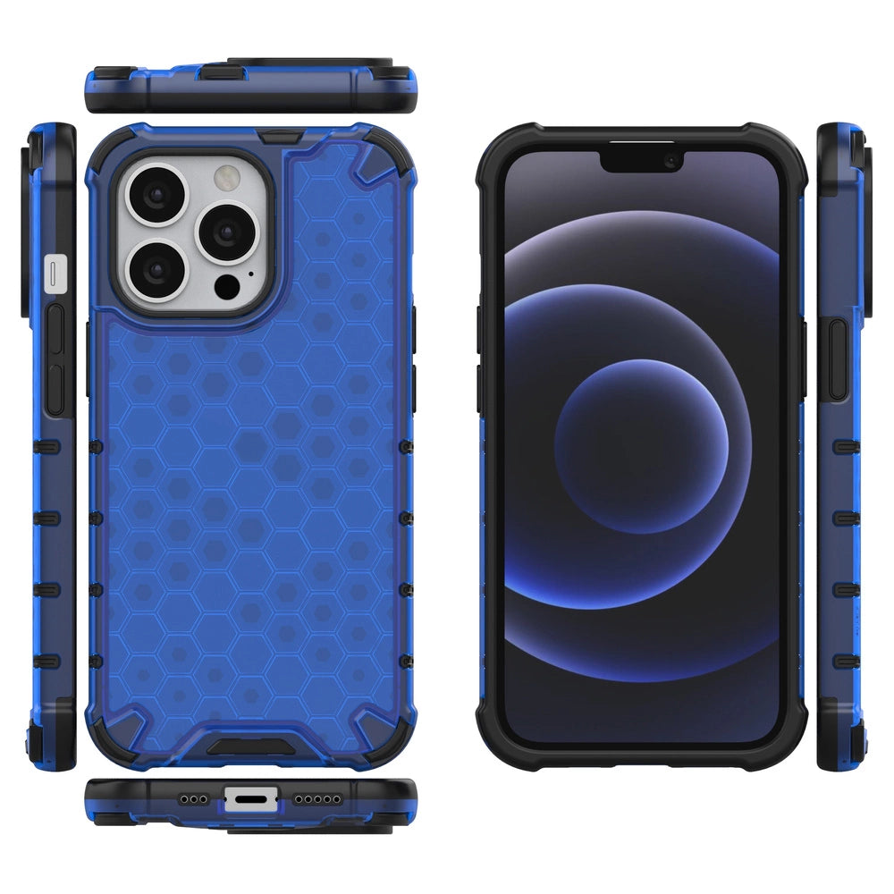 Honeycomb etui pancerny pokrowiec z żelową ramką iPhone 13 Pro niebieski – zdjęcie 2