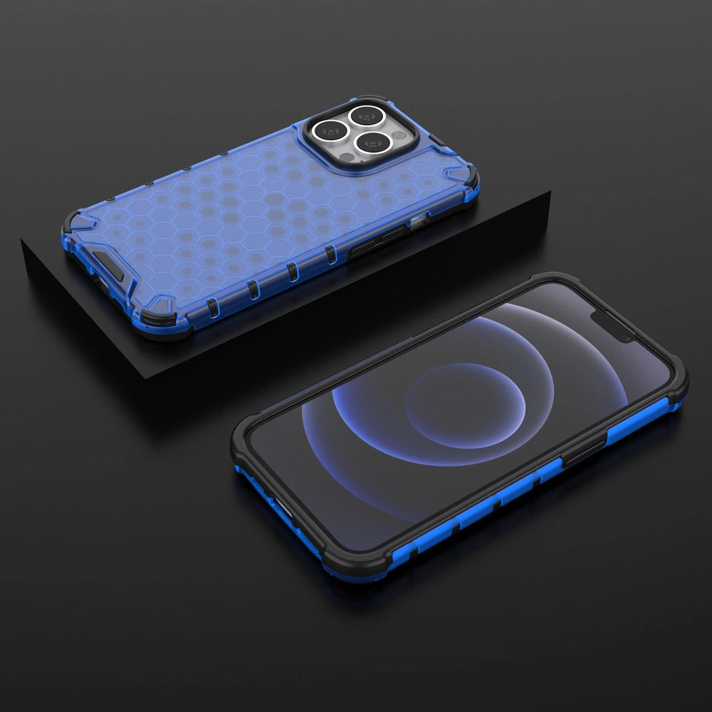 Honeycomb etui pancerny pokrowiec z żelową ramką iPhone 13 Pro niebieski – zdjęcie 13