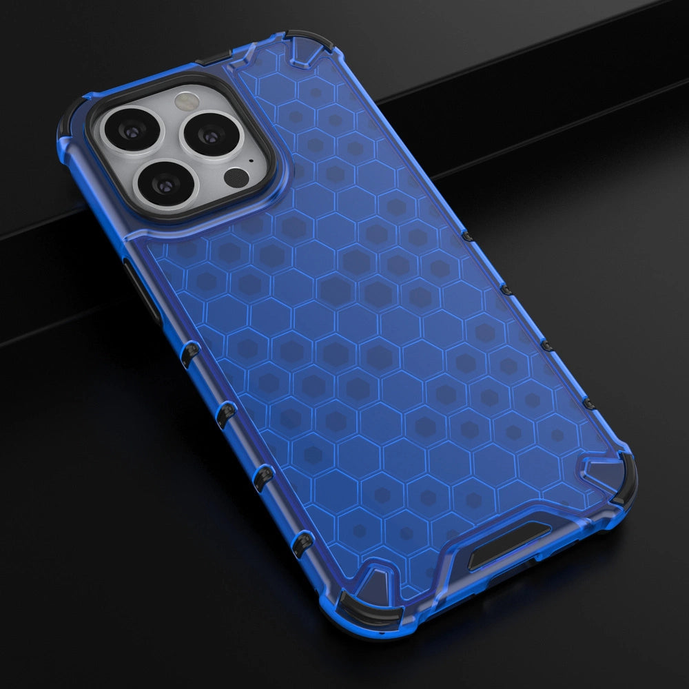 Honeycomb etui pancerny pokrowiec z żelową ramką iPhone 13 Pro niebieski – zdjęcie 14