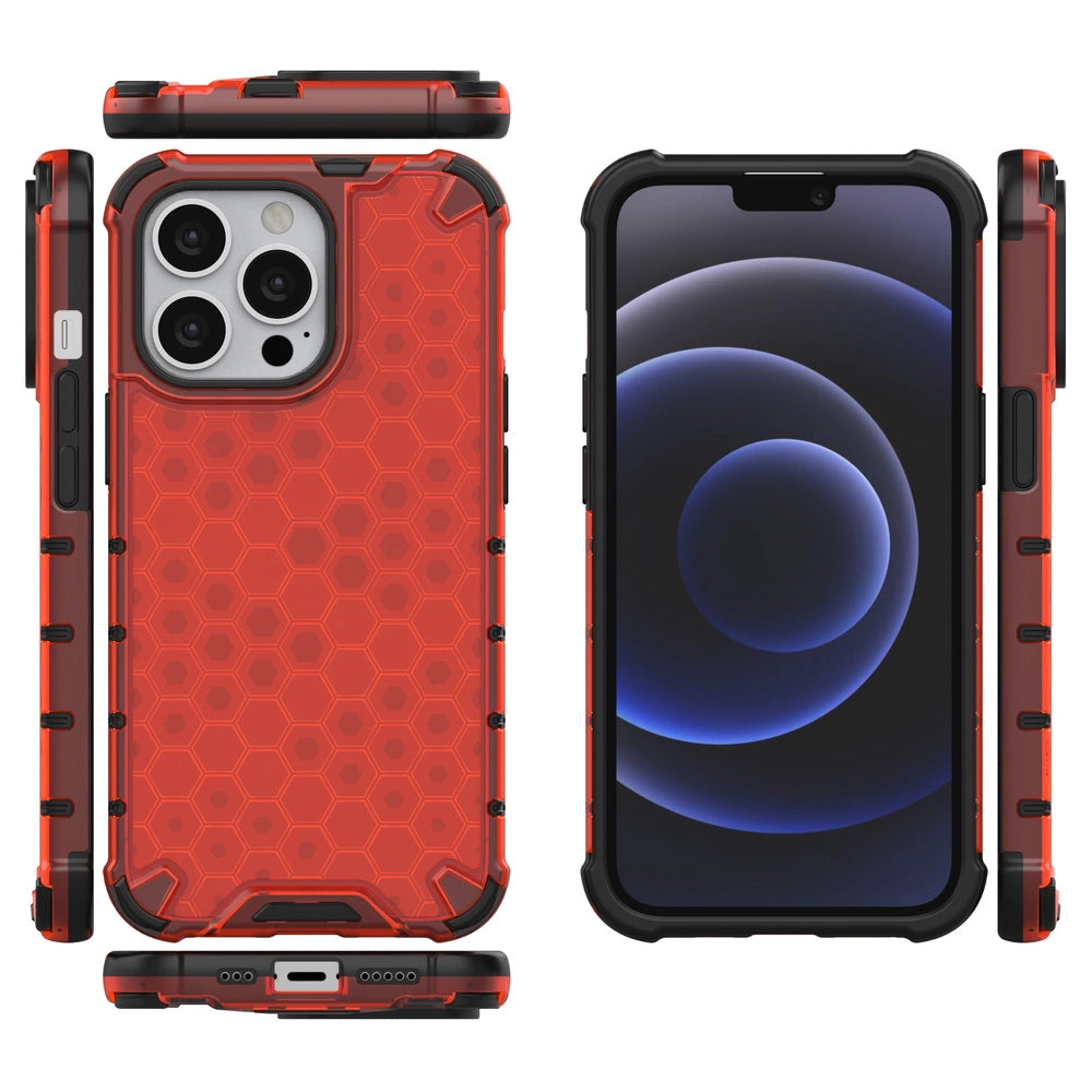 Honeycomb etui pancerny pokrowiec z żelową ramką iPhone 13 Pro czerwony – zdjęcie 2