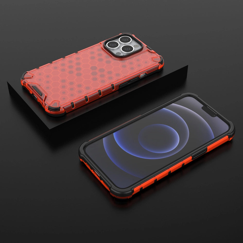 Honeycomb etui pancerny pokrowiec z żelową ramką iPhone 13 Pro czerwony – zdjęcie 13
