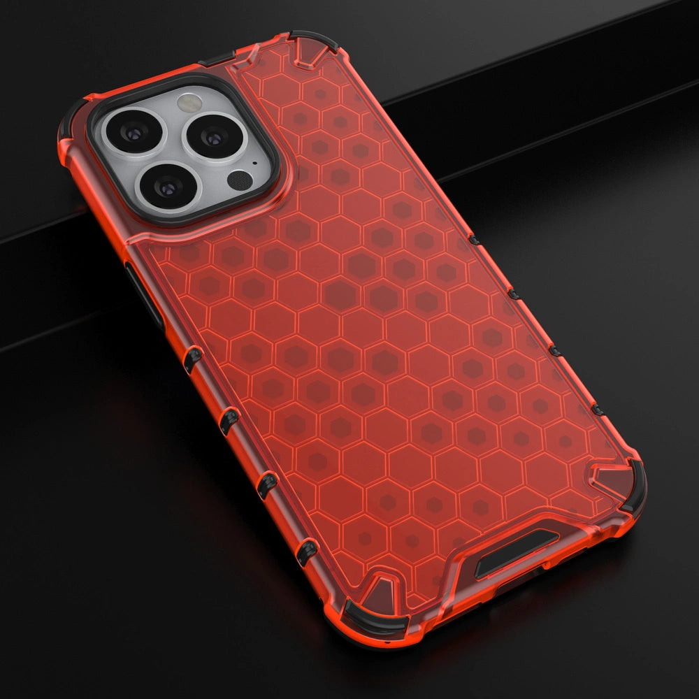 Honeycomb etui pancerny pokrowiec z żelową ramką iPhone 13 Pro czerwony – zdjęcie 14