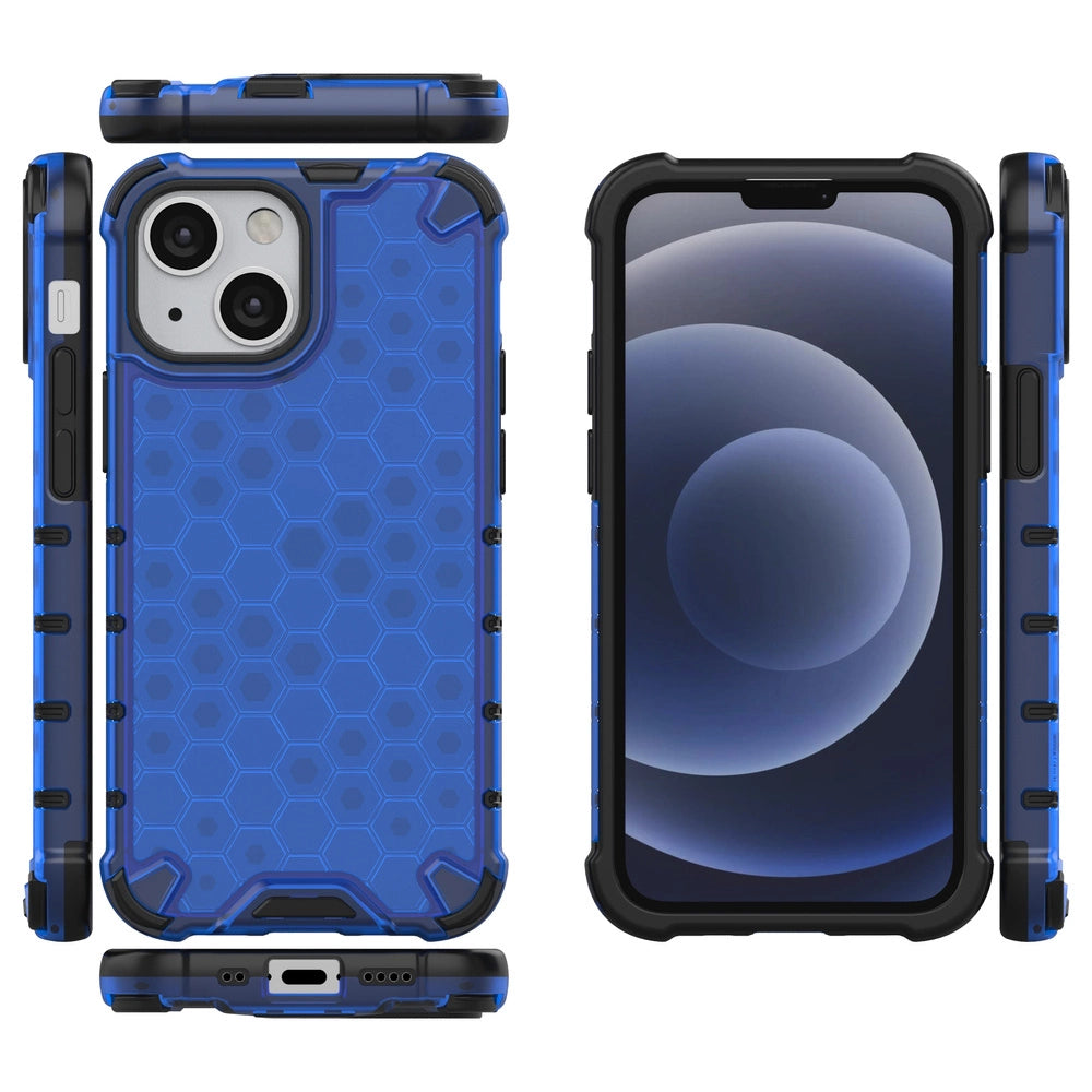 Honeycomb etui pancerny pokrowiec z żelową ramką iPhone 13 mini niebieski – zdjęcie 2