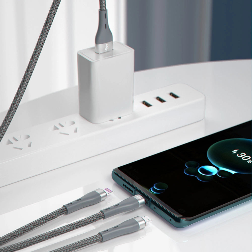 Dudao 3w1 kabel USB - Lightning / microUSB/ USB Typ C 65W 1,2m szary (L20X) – zdjęcie 2