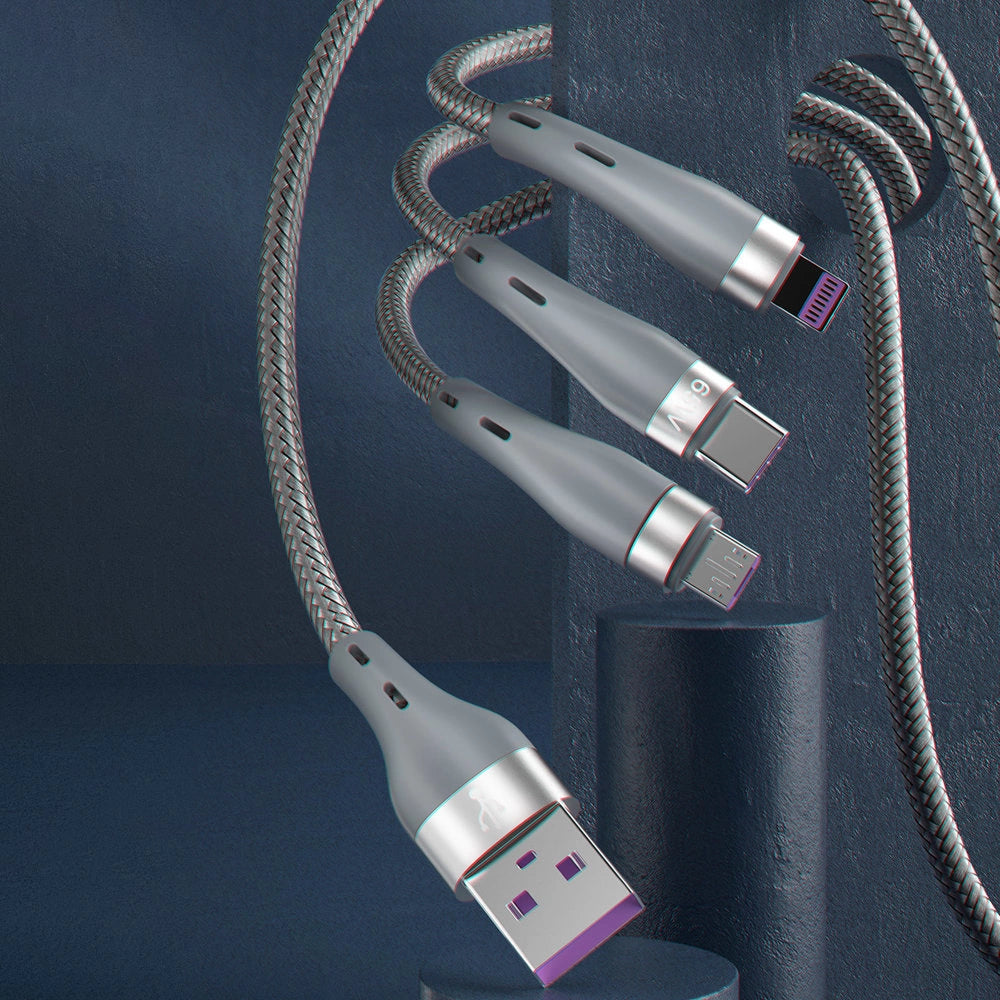 Dudao 3w1 kabel USB - Lightning / microUSB/ USB Typ C 65W 1,2m szary (L20X) – zdjęcie 3