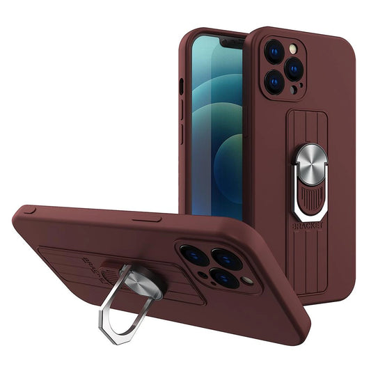 Ring Case silikonowe etui z uchwytem na palec do iPhone 11 Pro Max brązowy