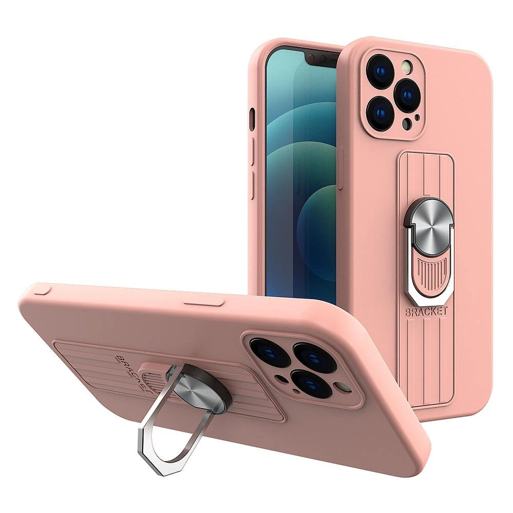 Ring Case silikonowe etui z uchwytem na palec i do iPhone 12 Pro różowy