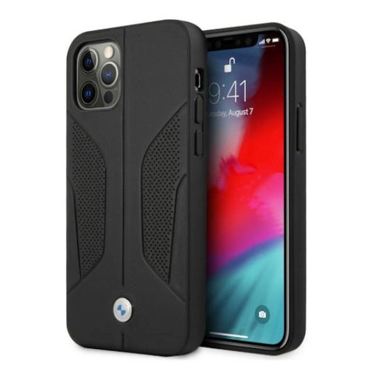 Etui BMW Leather Perforate Sides na iPhone 12 Pro Max - czarne