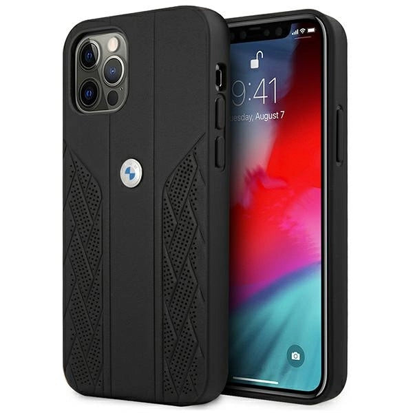 Etui BMW Leather Curve Perforate na iPhone 12 Pro Max - czarne