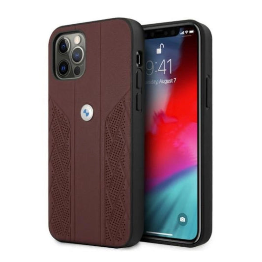 Etui BMW Leather Curve Perforate na iPhone 12 Pro Max - czerwone