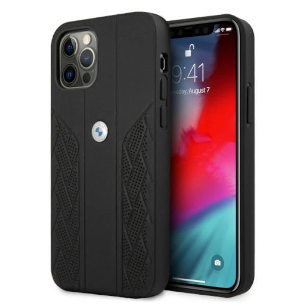 Etui BMW Leather Curve Perforate na iPhone 12 / iPhone 12 Pro - czarne