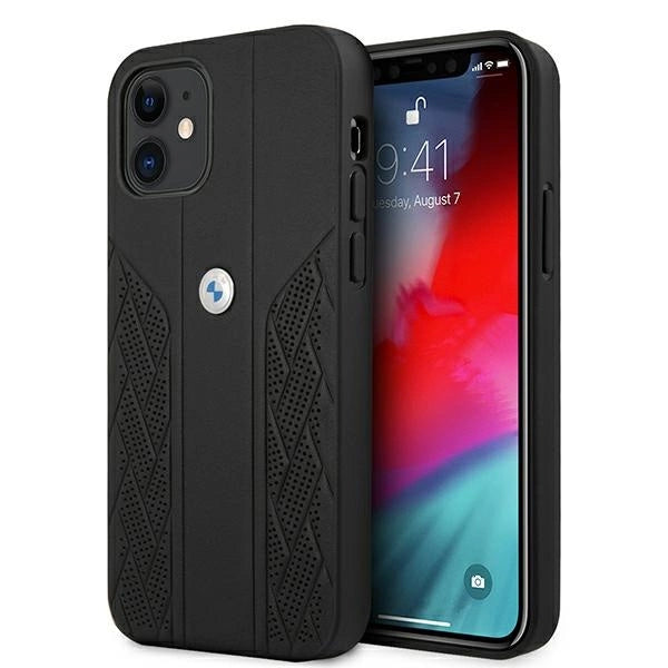 Etui BMW Leather Curve Perforate na iPhone 12 mini - czarne