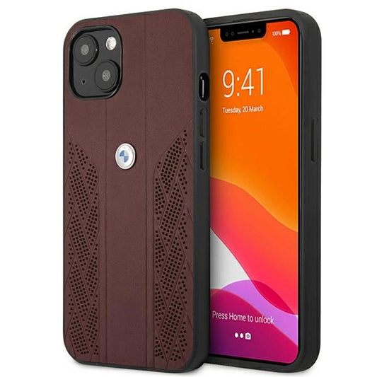 Etui BMW Leather Curve Perforate na iPhone 13 mini - czerwone