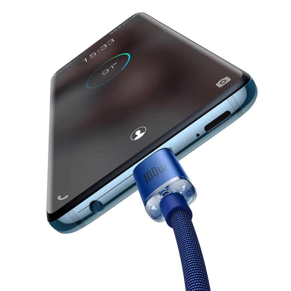 Kabel Baseus CAJY000603 USB-C - USB-C PD 100W 5A 480Mb/s 1,2m - niebieski – zdjęcie 3