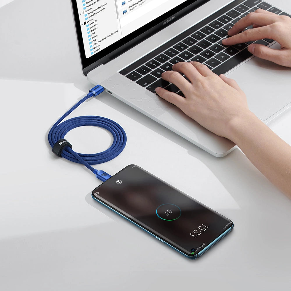 Kabel Baseus CAJY000603 USB-C - USB-C PD 100W 5A 480Mb/s 1,2m - niebieski – zdjęcie 9