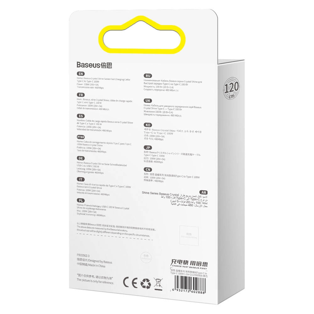Kabel Baseus CAJY000605 USB-C - USB-C PD 100W 5A 480Mb/s 1,2m - fioletowy – zdjęcie 6
