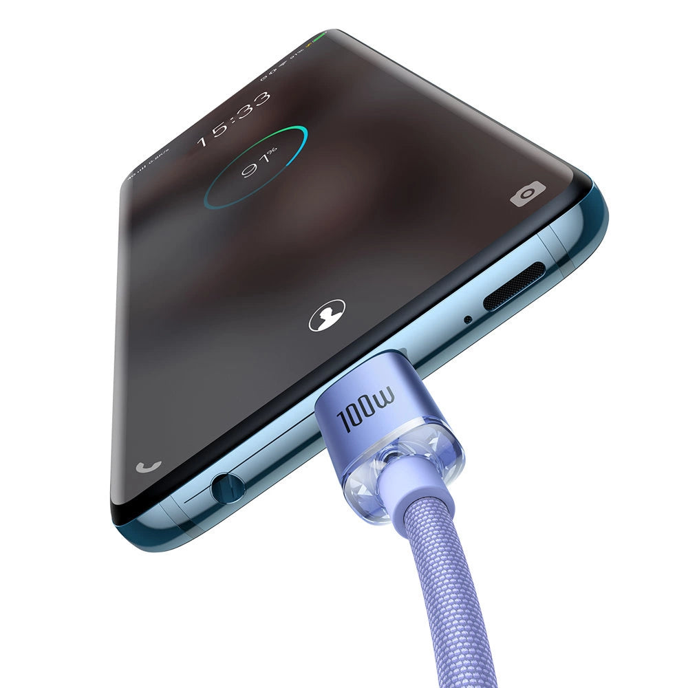 Kabel Baseus CAJY000605 USB-C - USB-C PD 100W 5A 480Mb/s 1,2m - fioletowy – zdjęcie 3