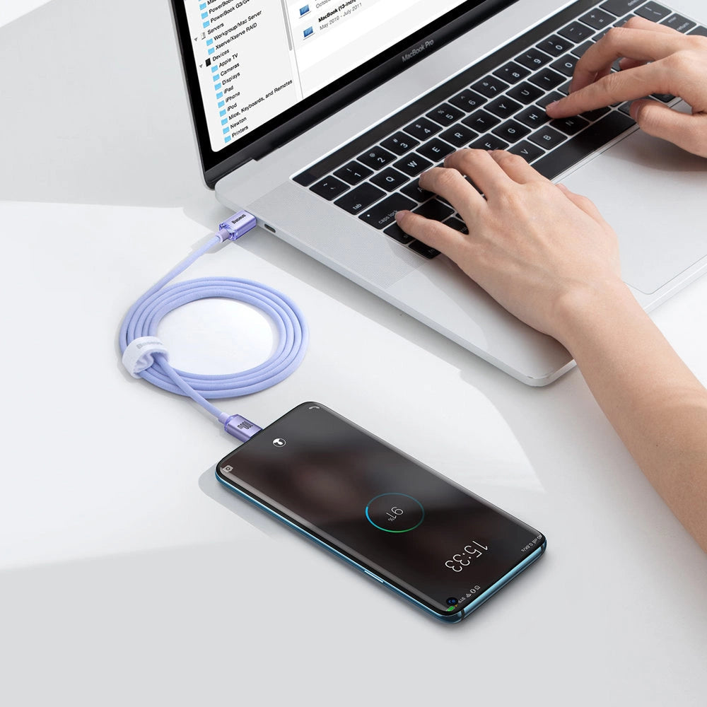Kabel Baseus CAJY000605 USB-C - USB-C PD 100W 5A 480Mb/s 1,2m - fioletowy – zdjęcie 9