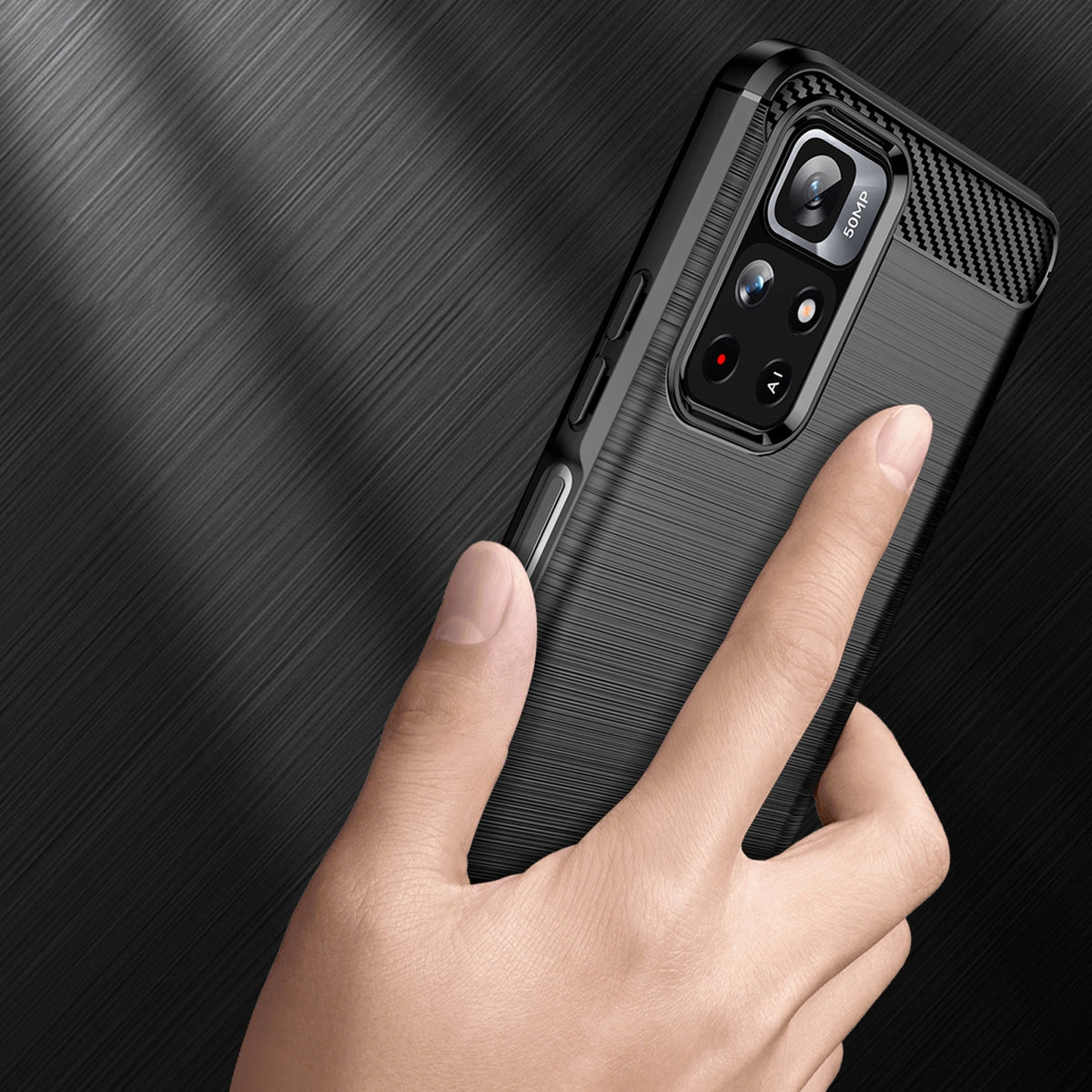 Carbon Case elastyczne etui pokrowiec Xiaomi Redmi Note 11 czarny – zdjęcie 3