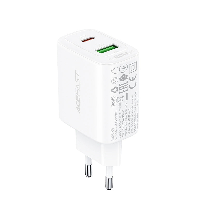 Acefast ładowarka sieciowa USB Typ C / USB 20W, PPS, PD, QC 3.0, AFC, FCP – zdjęcie 3