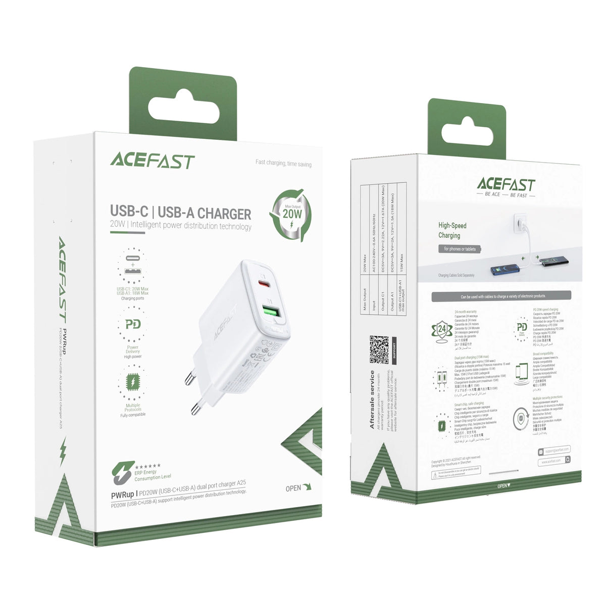 Acefast ładowarka sieciowa USB Typ C / USB 20W, PPS, PD, QC 3.0, AFC, FCP – zdjęcie 5
