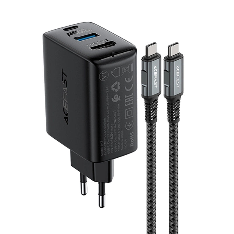 Ładowarka GaN Acefast A17 65W USB-C / USB-A, adapter HDMI 4K 60Hz - czarna – zdjęcie 2