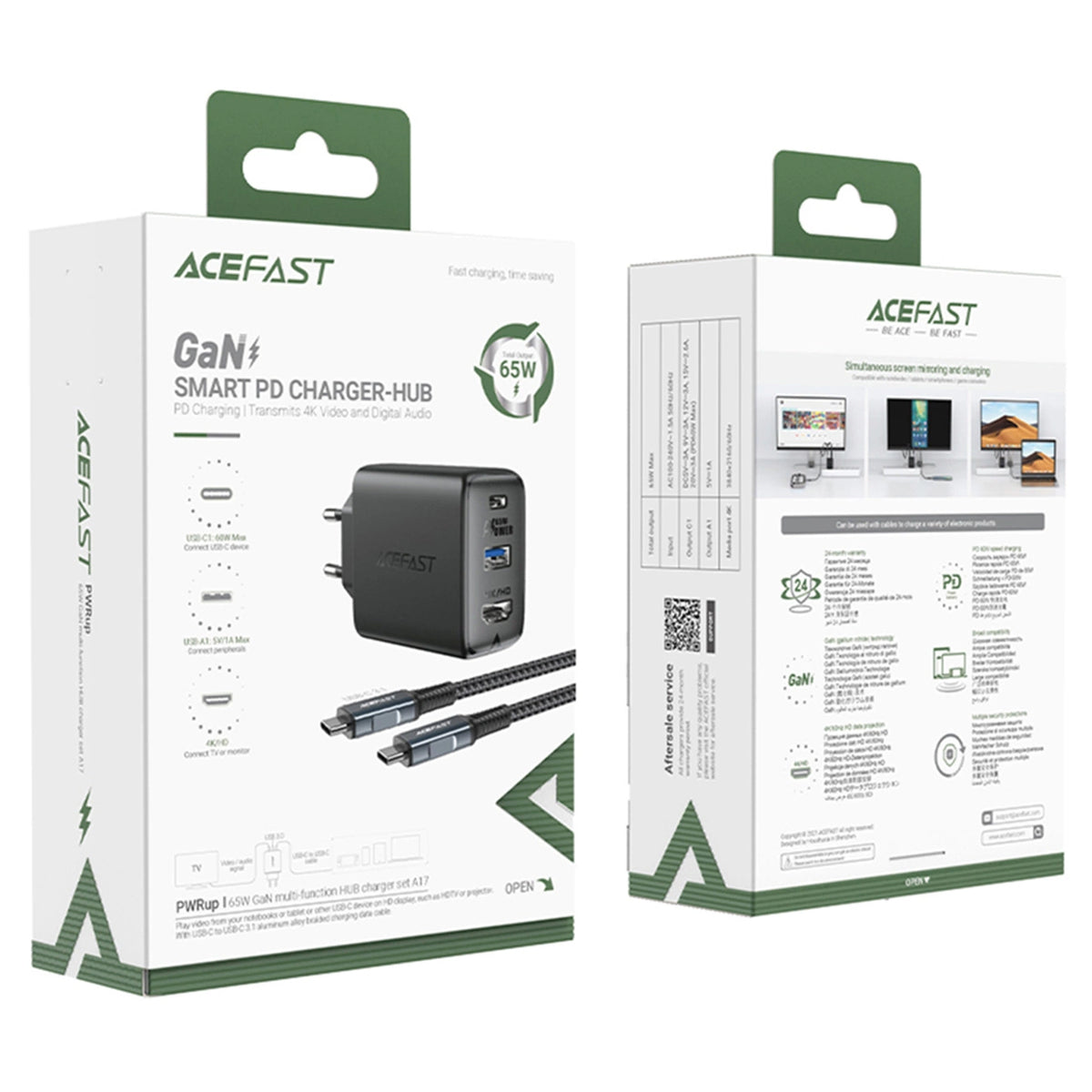 Ładowarka GaN Acefast A17 65W USB-C / USB-A, adapter HDMI 4K 60Hz - czarna – zdjęcie 10
