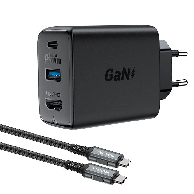 Ładowarka GaN Acefast A17 65W USB-C / USB-A, adapter HDMI 4K 60Hz - czarna