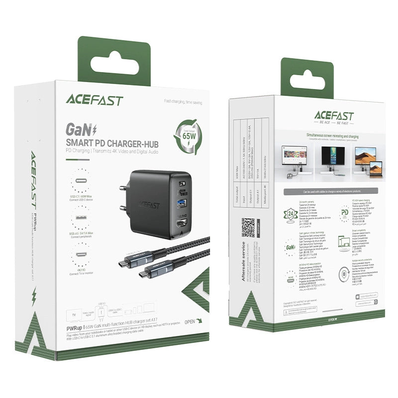 Ładowarka GaN Acefast A17 65W USB-C / USB-A, adapter HDMI 4K 60Hz - czarna – zdjęcie 5