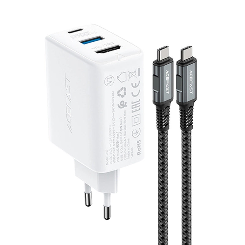 Acefast 2w1 ładowarka sieciowa GaN 65W USB Typ C / USB, adapter – zdjęcie 2