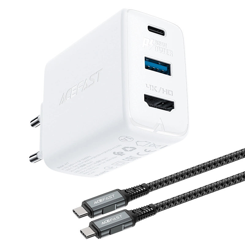 Acefast 2w1 ładowarka sieciowa GaN 65W USB Typ C / USB, adapter
