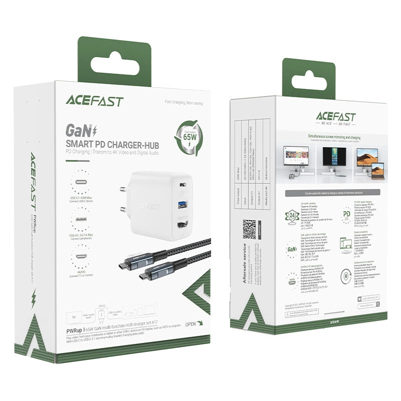 Acefast 2w1 ładowarka sieciowa GaN 65W USB Typ C / USB, adapter – zdjęcie 4