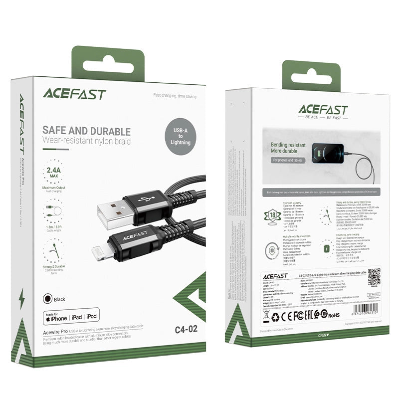 Acefast kabel MFI USB - Lightning 1,8m, 2,4A czarny (C4-02 A Black) – zdjęcie 5