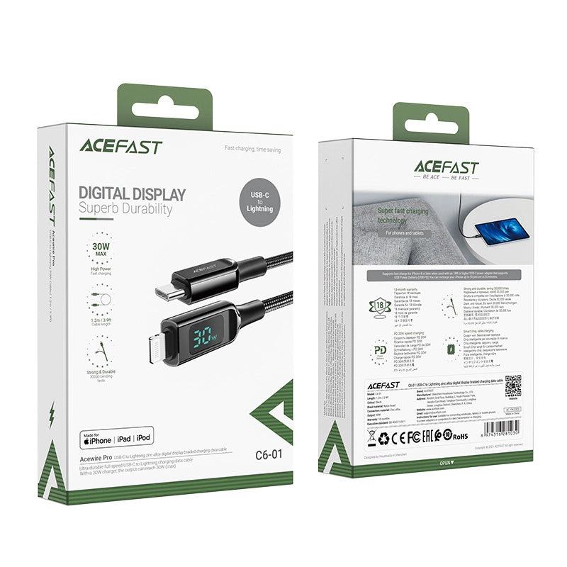Acefast kabel MFI USB Typ C - Lightning 1,2m, 30W, 3A czarny (C6-01 Black) – zdjęcie 5