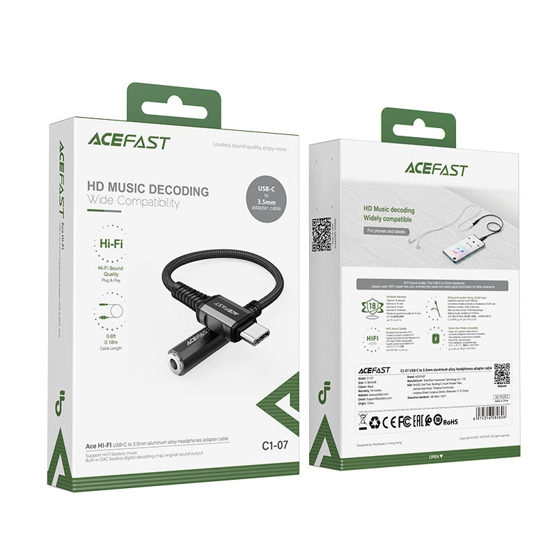 Acefast kabel audio USB Typ C - 3,5mm mini jack (żeński) 18cm, DAC, AUX – zdjęcie 5