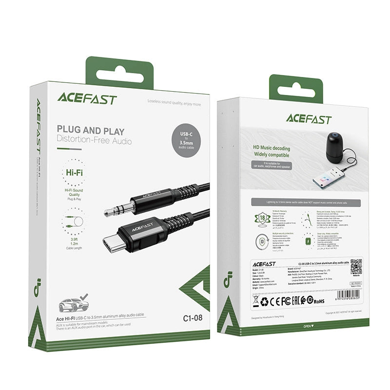 Acefast kabel audio USB Typ C - 3,5mm mini jack (męski) 1,2m, AUX czarny – zdjęcie 5
