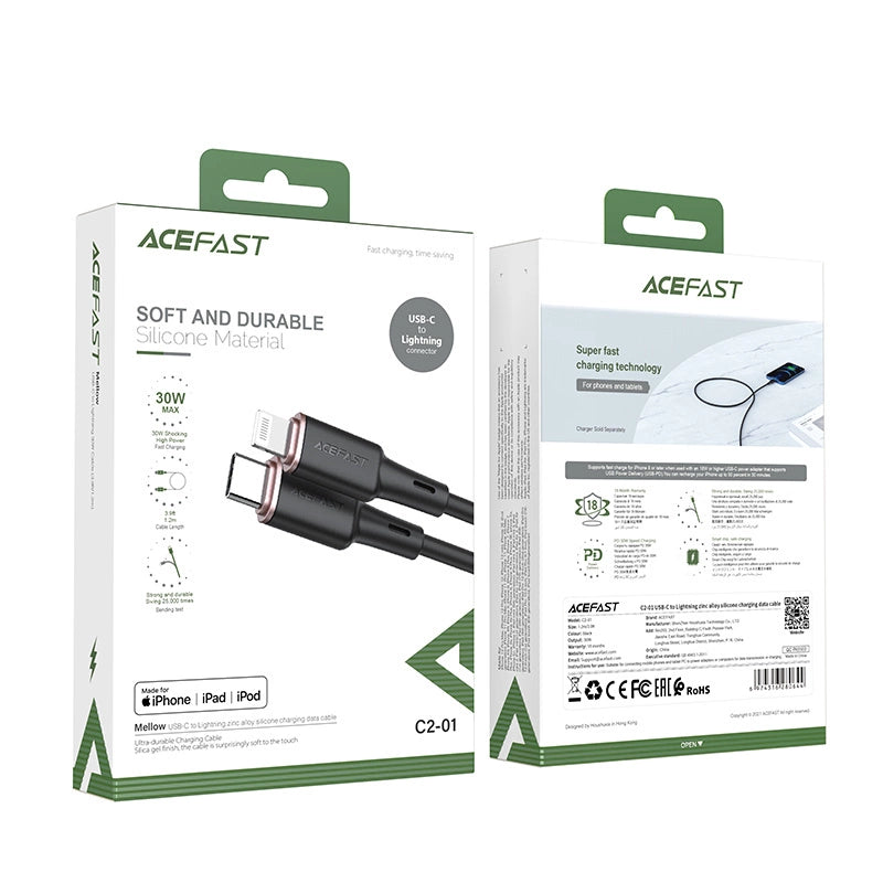 Acefast kabel MFI USB Typ C - Lightning 1,2m, 30W, 3A czarny (C2-01 black) – zdjęcie 5