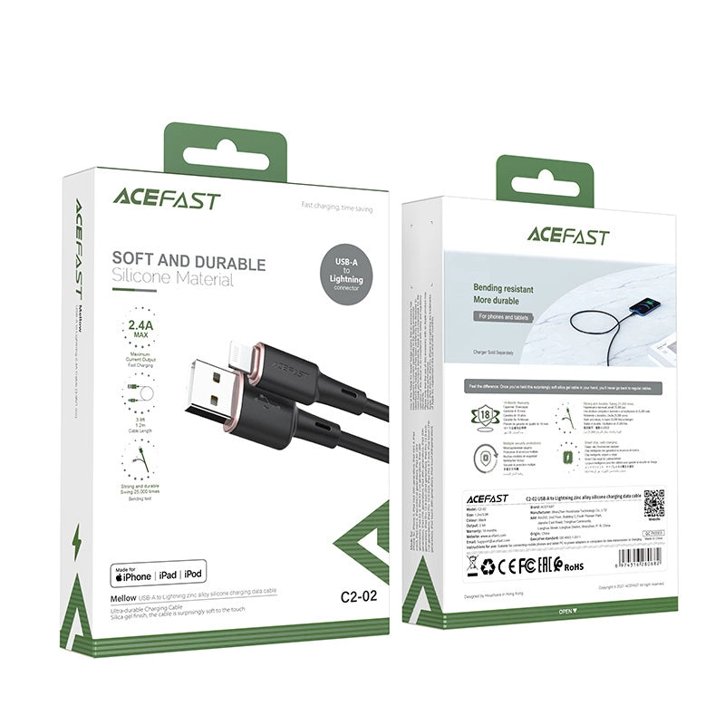 Acefast kabel MFI USB - Lightning 1,2m, 2,4A czarny (C2-02 black) – zdjęcie 5