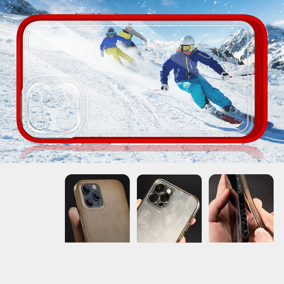 Clear 3in1 etui do iPhone 11 Pro Max żelowy pokrowiec z ramką czerwony – zdjęcie 3