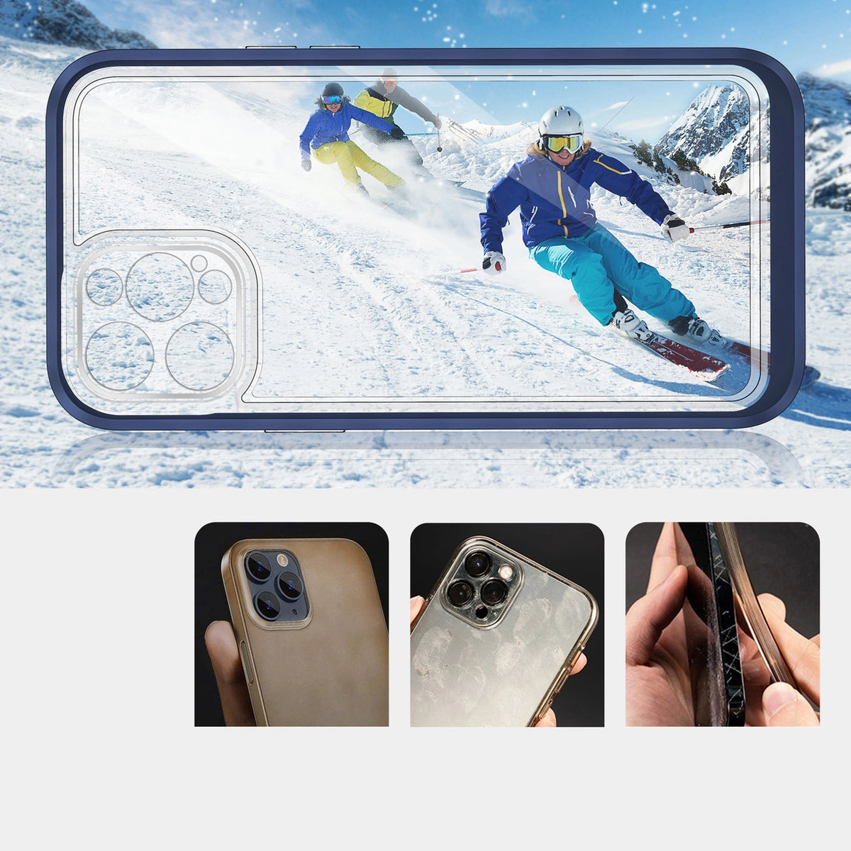 Clear 3in1 etui do iPhone 12 Pro żelowy pokrowiec z ramką niebieski – zdjęcie 3