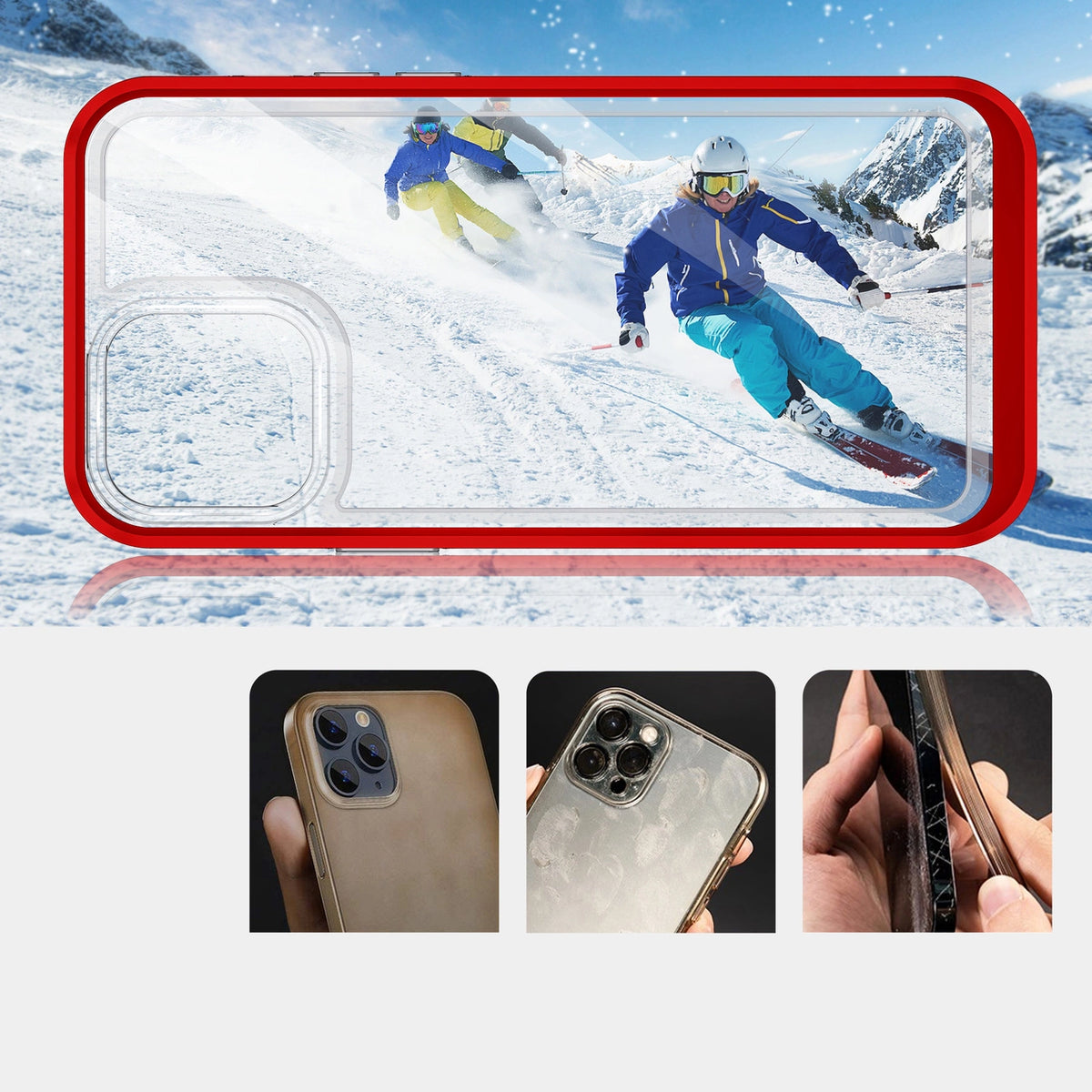 Clear 3in1 etui do iPhone 13 Pro Max żelowy pokrowiec z ramką czerwony – zdjęcie 3