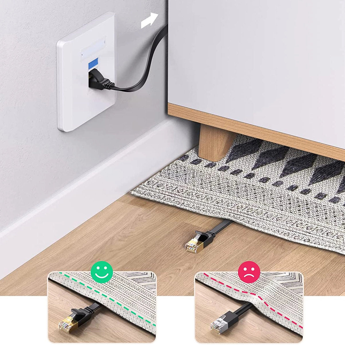 Kabel Ugreen NW102 50177 płaski sieciowy LAN Ethernet Cat. 6 8m - czarny – zdjęcie 4