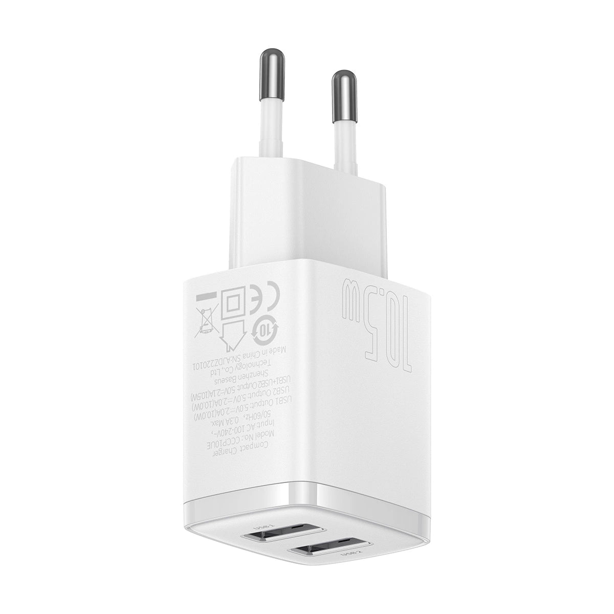 Baseus Compact ładowarka sieciowa 2x USB 10.5W biały (CCXJ010202) – zdjęcie 4