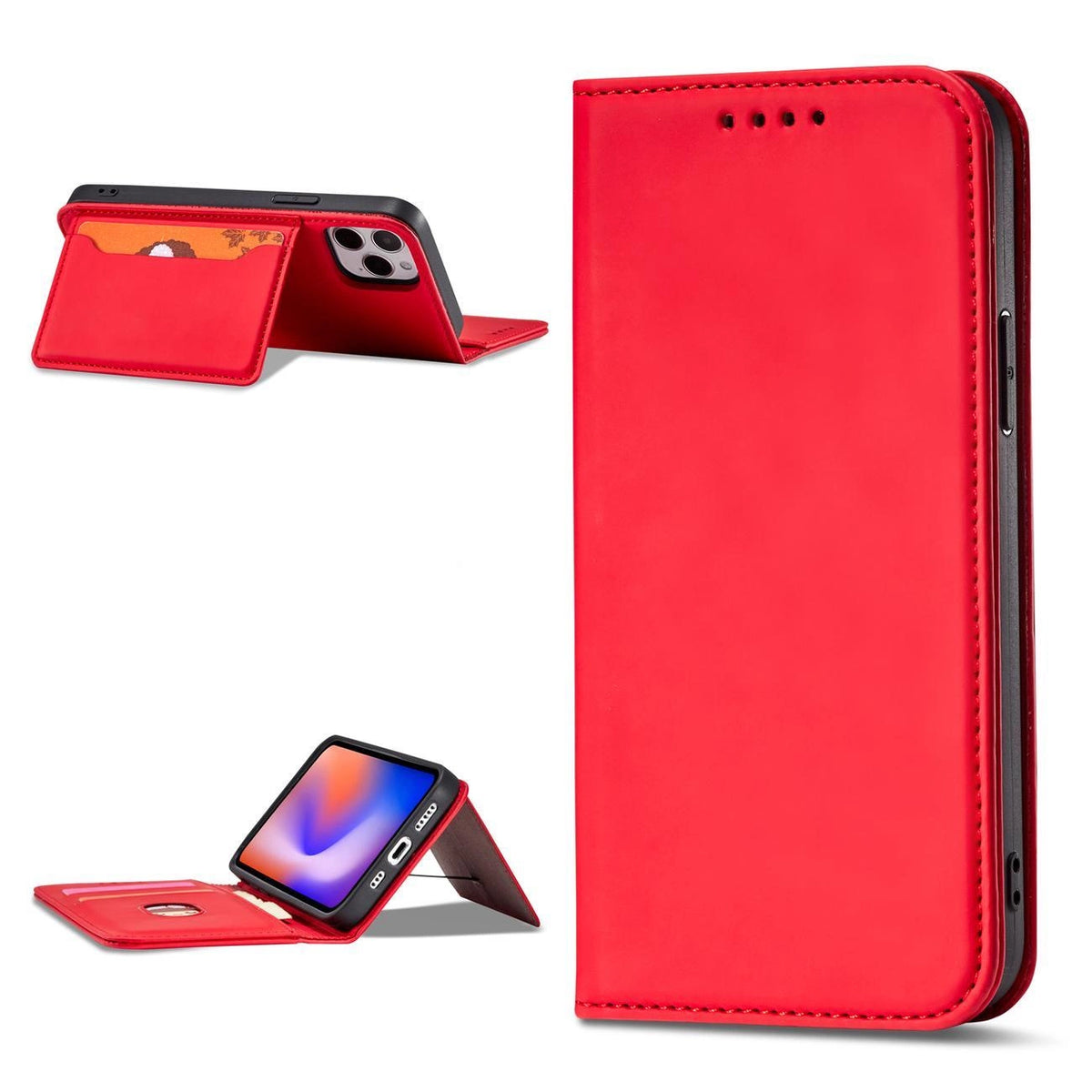 Magnet Card Case etui do iPhone 12 Pro na karty kartę podstawka czerwony