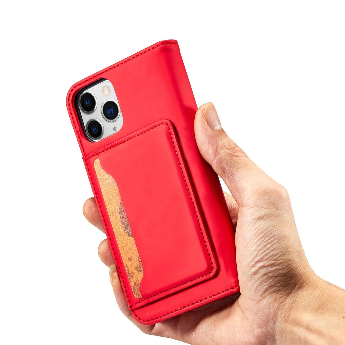 Magnet Card Case etui do iPhone 12 Pro na karty kartę podstawka czerwony – zdjęcie 12