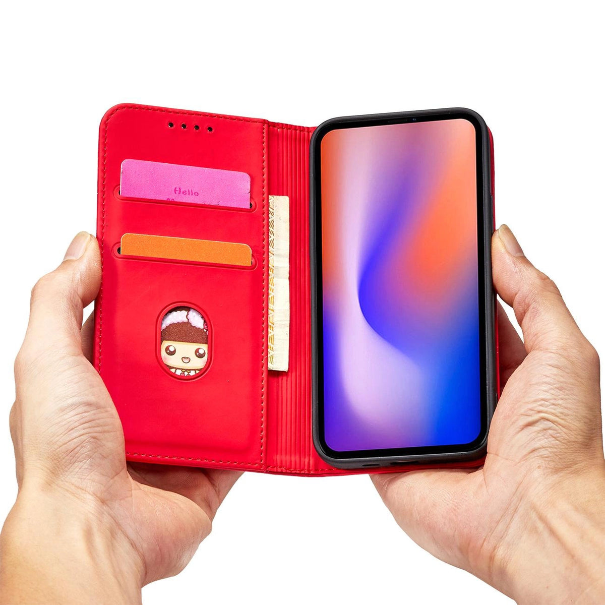 Magnet Card Case etui do iPhone 12 Pro na karty kartę podstawka czerwony – zdjęcie 13