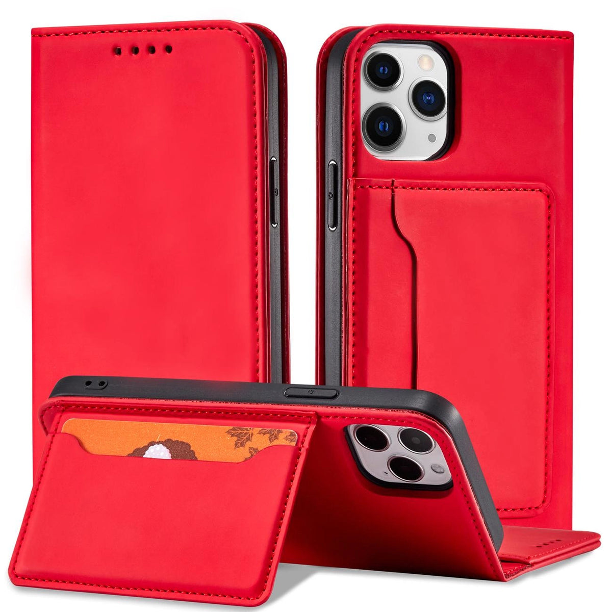 Magnet Card Case etui do iPhone 12 Pro na karty kartę podstawka czerwony – zdjęcie 2