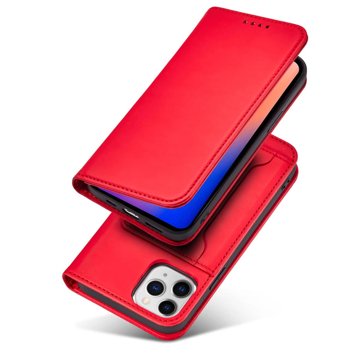 Magnet Card Case etui do iPhone 12 Pro na karty kartę podstawka czerwony – zdjęcie 4