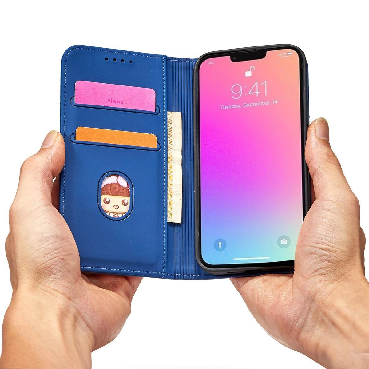Magnet Card Case etui do iPhone 13 Pro na karty kartę podstawka niebieski – zdjęcie 10